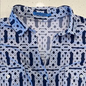 J. Mlaauphlin Blue and White Patterned Button-Up Shirt 2 pockets  XL 3/4 sleeve